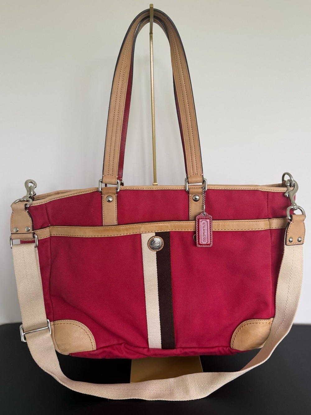 Coach F77128 Voyager Red Diaper Tote Crossbody Bag Changing Pad
